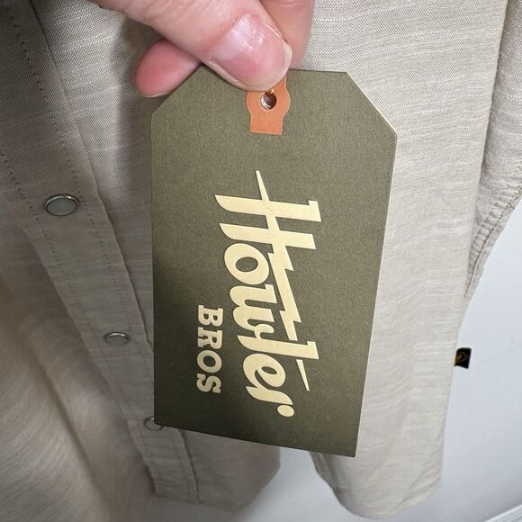 Howler Brothers Shirt Mens Medium Beige Gaucho Western Pearl Snap Saw Tooth Yoke - Picture 6 of 8